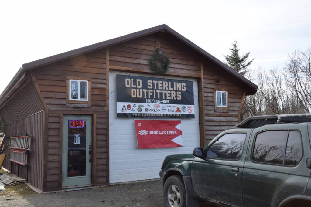 The building for Old Sterling Outfitters, located in a former shop off the Old Sterling, stands with an open sign on Friday, March 28, 2025. (Chloe Pleznac/Homer News)