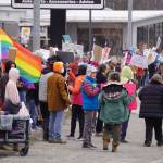 Protesters stand along the Sterling Highway in Soldotna, Alaska, participating in the Remove, Reverse, Reclaim protest organized by Many Voices and Kenai Peninsula Protests as part of the nationwide 50501 effort on Saturday, April 5, 2025. (Jake Dye/Peninsula Clarion)