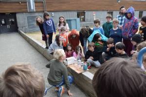 Findlay Kilcher demonstrates his science project in front of other McNeil students during the Science Fair on Friday, April 4. (Chloe Pleznac/Homer News)