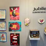 Mixed media artworks by area youth are currently displayed in Homer Council on the Arts' annual Jubilee! youth art exhibit and celebration, ongoing through April, in Homer, Alaska. Photo by Christina Whiting