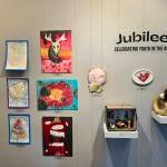 Mixed media artworks by area youth are currently displayed in Homer Council on the Arts annual Jubilee! youth art exhibit and celebration, ongoing through April, in Homer, Alaska. Photo by Christina Whiting
