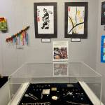 Youth artworks from McNeil Canyon Elementary students and Voznesenka School students participating in a recent Artists-in-Schools session with Homer artist Art Koeninger are on display through April in Homer Council on the Arts annual Jubilee! youth art exhibit, photographed on Monday, April 14, 2025, in Homer, Alaska. Photo by Christina Whiting