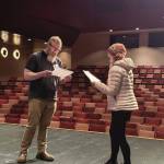 Michael Tupper and Sunrise Kilcher Sjoberg audition for Anton Chekhovs The Seagull onstage the Mariner Theatre on Monday, April 14, 2025, in Homer, Alaska. The play will be performed in July. Pier One Theatre will hold auditions for Thieves Carnival on Sunday, April 27, and Monday, April 28, at 6 p.m. at the Mariner Theatre at Homer High School. (Chloe Pleznac/Homer News)