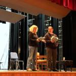 Christine Kulcheski and Tom Custer rehearse for Anton Chekhovs The Seagull on Thursday, May 1, 2025, at the Homer High School Mariner Theater in Homer, Alaska. The play is set to premiere on the Pier One Spit Theatre stage in July. (Chloe Pleznac/Homer News)