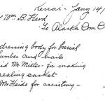 Image from ACC Box 116, Folder 1039, of the Rasmuson Librarys historical archives
In 1899, after the accidental death of William B. Hurd, a member of the Kings County Mining Company, Eugene R. Bogart, the Alaska Commercial Companys station agent in Kenai, submitted this bill for Hurds funeral.