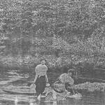 In this photocopy of a photo from about 1913, Mary Penney and her daughter Geraldine wash laundry in a creek near their homesteads in Ekalaka, Montana. (Photo courtesy of the Penney Family Collection)