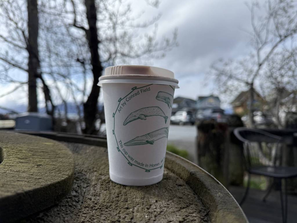 A Loopy Lupine cup spotted in the wild, served at Coal Town Coffee & Tea on the Homer Spit on Monday, May 5. (Chloe Pleznac/Homer News)