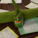 Caden Bices felt pickle art on display Friday, May 2, 2025, at Homer Flex High School during their open house, First Friday event showcasing student art, in Homer, Alaska. (Chloe Pleznac/Homer News)