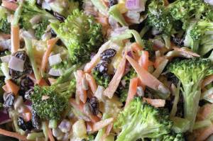 This salad mixes broccoli, carrots and pineapple chunks for a bright, sweet dish. (Photo by Tressa Dale/Peninsula Clarion)