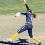Homers Keagan Niebuhr delivers to Chugiak on Friday, May 9, 2025 during the Bash on the Bay tournament at Jack Gist Park in Homer, Alaska. (Chloe Pleznac/Homer News)