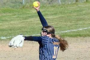 Homer's Keagan Niebuhr delivers to Chugiak on Friday, May 9, 2025 during the Bash on the Bay tournament at Jack Gist Park in Homer, Alaska. (Chloe Pleznac/Homer News)