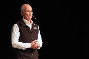Homer Electric Association General Manager Brad Janorschke speaks at the utilitys annual meeting of the members at Kenai Central High School in Kenai, Alaska, on Thursday, May 1, 2025. (Jake Dye/Peninsula Clarion)