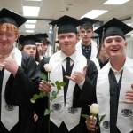 Nikiski graduates prepare to enter their graduation ceremony at Nikiski/Middle High School in Nikiski, Alaska, on Monday, May 19, 2025. (Jake Dye/Peninsula Clarion)
