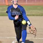 Palmers Abby Paddock delivers a pitch to Kenai Central on Friday, May 23, 2025, at Steve Shearer Memorial Ball Park in Kenai, Alaska. (Photo by Jeff Helminiak/Peninsula Clarion)