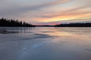 A frozen Dolly Varden Lake is seen Sunday, Feb. 23, 2025, in Sterling, Alaska. (Photo by Erin Thompson/Peninsula Clarion)