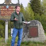 Anchor Point Chamber of Commerce President Dawson Slaughter thanks the sponsors and donors who helped to install the new Most Westerly Highway Point sign in Anchor Point, Alaska, on Tuesday, May 27, 2025. (Delcenia Cosman/Homer News)