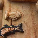 The Fishermans Honor Totem Pole is unveiled in Hoonah on Friday, May 30, 2025. (Jasz Garrett / Juneau Empire)