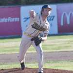 Homers CJ Burns delivers to Kenai Central at the Division II state baseball tournament Thursday, June 6, 2025, at Coral Seymour Memorial Park in Kenai, Alaska. (Photo by Jeff Helminiak/Peninsula Clarion)