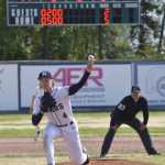 Soldotnas Matthew Schilling delivers to Monroe Catholic at the Division II state baseball tournament at Coral Seymour Memorial Park in Kenai, Alaska, on Friday, June 6, 2025. (Photo by Jeff Helminiak/Peninsula Clarion)