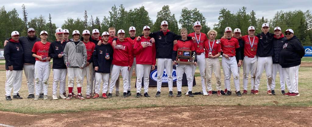 Kenai Central took second place at the Division II state baseball tournament at Coral Seymour Memorial Park in Kenai, Alaska, on Saturday, June 7, 2025. (Photo by Jeff Helminiak/Peninsula Clarion)