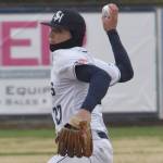 Soldotna's Trenton Ohnemus delivers to Kenai Central at the Division II state baseball tournament at Coral Seymour Memorial Park in Kenai, Alaska, on Saturday, June 7, 2025. (Photo by Jeff Helminiak/Peninsula Clarion)