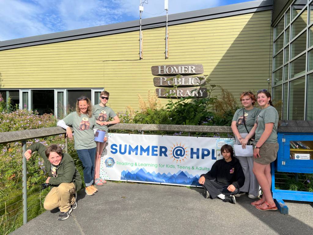 Homer Public Library youth services librarian Cinda Nofziger (left center) poses with teen volunteers during HPLs summer reading program party on July 27, 2024, in Homer, Alaska. Photo provided by the Homer Public Library
