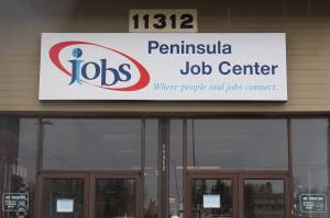 The entrance to the Kenai Peninsula Job Center is seen here in Kenai, Alaska on April 15, 2020. (Photo by Brian Mazurek/Peninsula Clarion file)
