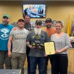 During the Homer City Council meeting on Monday, June 9, 2025, Homer mayor Rachel Lord recognizes staff members of the City of Homer wastewater treatment facility for winning the Large Wastewater System of the Year award at a state conference in Anchorage earlier in June. Photo courtesy of Melissa Jacobsen