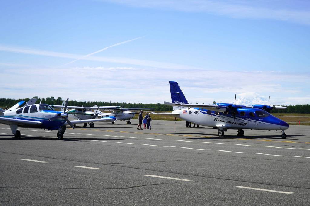 Planes are showcased at the Kenai Air Fair in Kenai, Alaska, on Saturday, June 14, 2025. (Jake Dye/Peninsula Clarion)