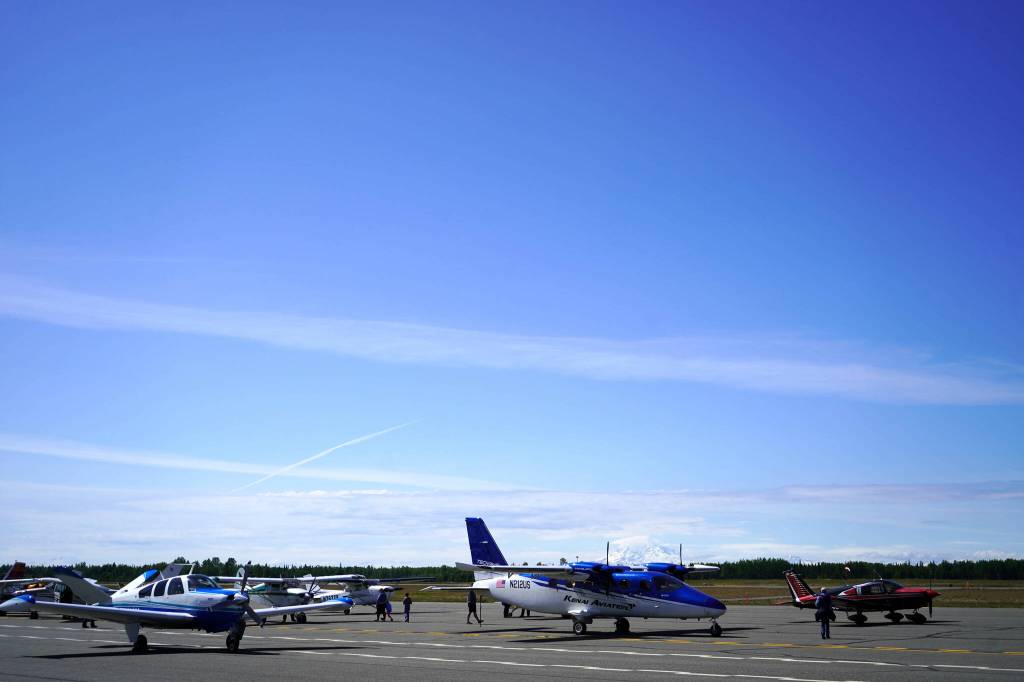 Planes are showcased at the Kenai Air Fair in Kenai, Alaska, on Saturday, June 14, 2025. (Jake Dye/Peninsula Clarion)