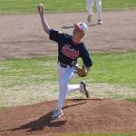 Jack Harper of the Post 20 Twins delivers to South Post 4 on Friday, June 20, 2025, in the Lance Coz Wood Bat Tournament at Coral Seymour Memorial Park in Kenai, Alaska. (Photo by Jeff Helminiak/Peninsula Clarion)