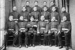 Between 1879 and 1892, Stephan Melchior (far left, middle row) performed his mandatory Prussian military service. He was a member of the Eighth Rhineland Infantry Regiment No. 70 in Trier, Germany. (Photo courtesy of the Melchior Family Collection)