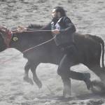 Soldotnas Abraham Van Hout competes in Double Mugging on Saturday, June 28, 2025, in the second Soldotna Equestrian Association rodeo of the year at the Soldotna Rodeo Grounds in Soldotna, Alaska. (Photo by Jeff Helminiak/Peninsula Clarion)