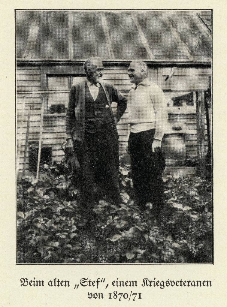 From Capt. Karl Kircheißs memoir comes this photograph of the captain (right) meeting with Steve Melchior in Seward in 1932. A rough translation of the caption is With old Stef, a war veteran from 1870-71, a reference to what the captain believed incorrectly was Melchiors involvement in the Franco-Prussian War.