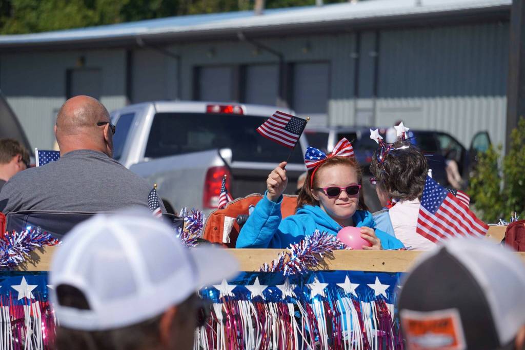 A float representing Central Peninsula Special Olympics participates in a Fourth of July parade on South Willow Street in Kenai, Alaska, on July 4, 2025. (Photo courtesy Sarah Every)