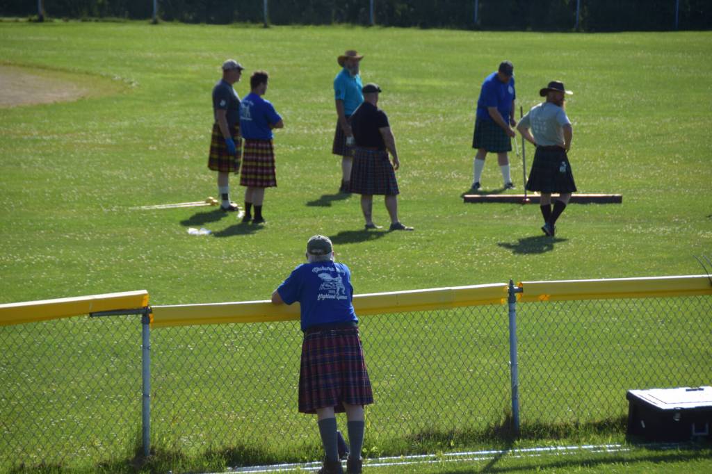 Organizer Robert Archibald watches the events during the 2025 Kachemak Bay Highland Games on July 5 at Karen Hornaday Park. (Chloe Pleznac/Homer News)