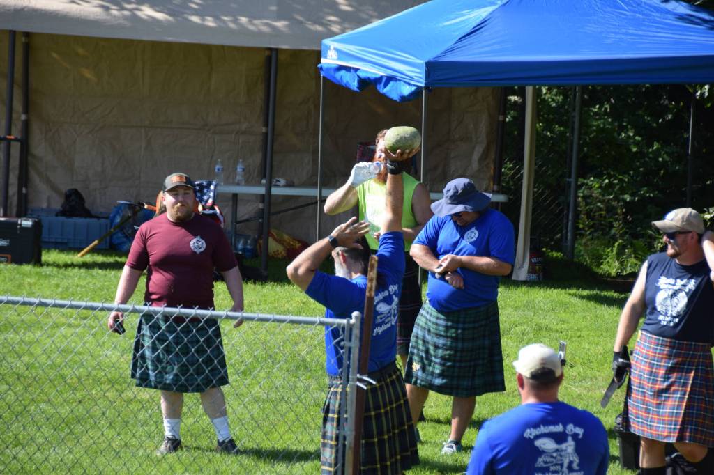 An athlete prepares to throw during the 2025 Kachemak Bay Highland Games on July 5 at Karen Hornaday Park. (Chloe Pleznac/Homer News)