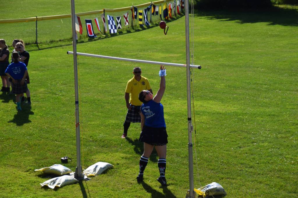 An athlete throws during the 2025 Kachemak Bay Highland Games on July 5 at Karen Hornaday Park. (Chloe Pleznac/Homer News)