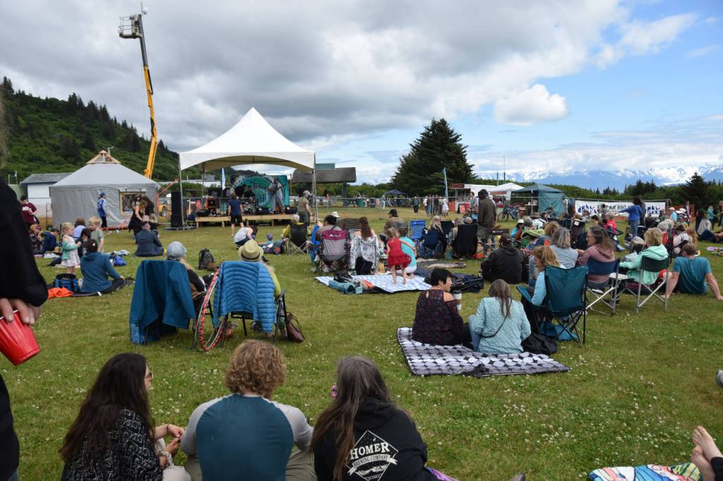 Concert-goers listen to The Discopians at Concert on the Lawn on Saturday, July 12, 2025, at Karen Hornaday Park in Homer, Alaska. (Delcenia Cosman/Homer News)