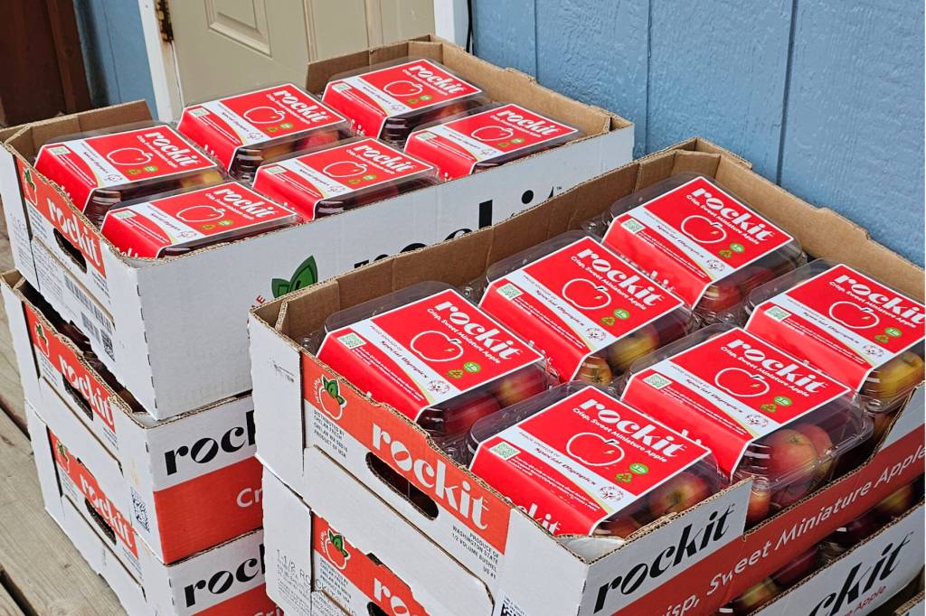 Crates filled with enough apples to feed 500 kids, according to Hockema. From May 22 through July 9, theyve served 2,837 meals to children. This year, their program runs from May 20 to August 15. (Photo courtesy of Jill Hockema)