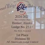 A photograph of the award given to Homer Elks Lodge #2127. (Photo courtesy of Jill Hockema)