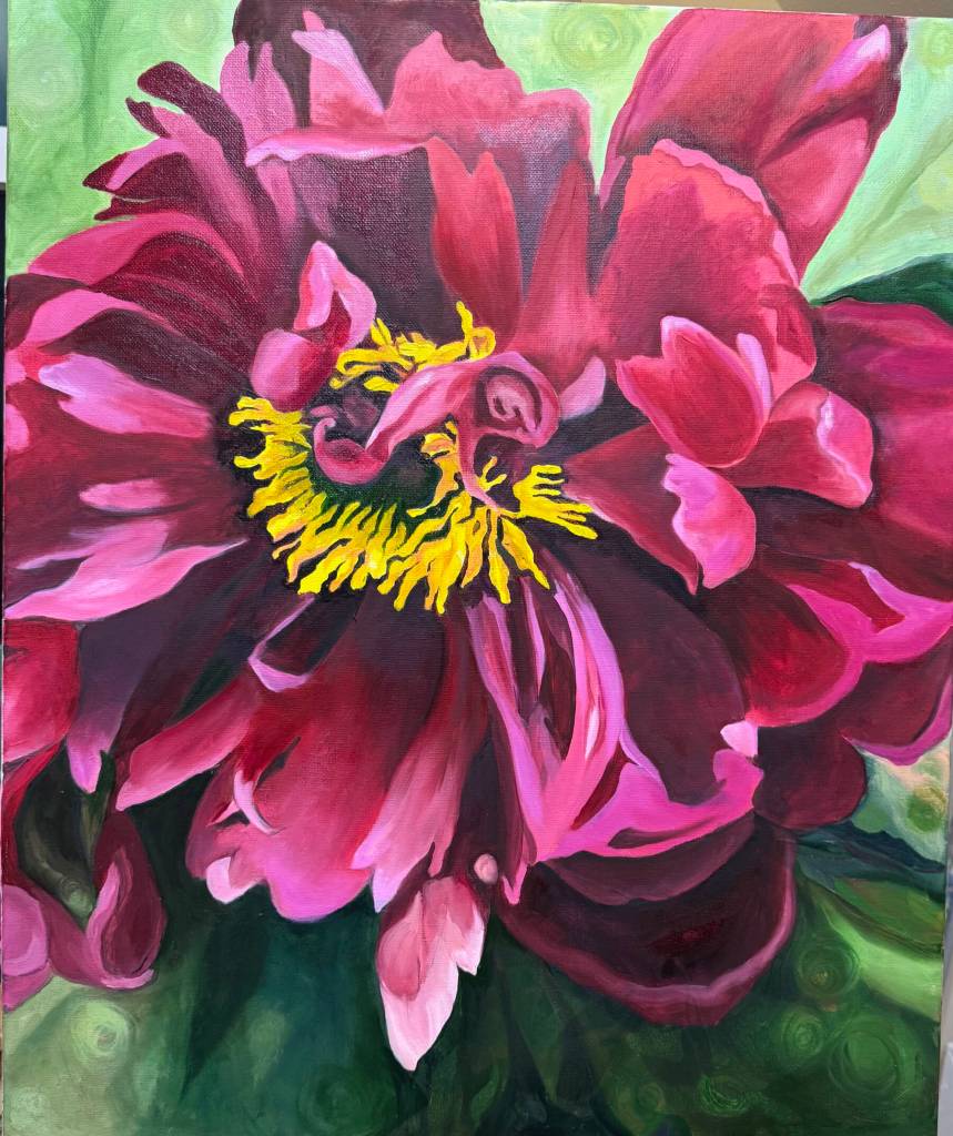 Paul WILD Red is a 20-inch-by-24-inch oil painting on canvas by Gerri Martin, one of numerous peony-themed paintings on display through July in her solo exhibit at Fireweed Gallery. Photo provided by Gerri Martin
