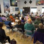 Dick Hawkins speaks during a community meeting about the proposed Ninilchik Recreation Service Area at the Ninilchik Community Center in Ninilchik, Alaska, on Thursday, July 17, 2025. (Jake Dye/Peninsula Clarion)