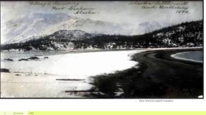 An old photo from the Robert Kvasnikoff Foundation depicts the last two seal skin qayaqs made in Nanwalek lying on the beach near Nanwalek and Port Graham, Alaska. Photo provided by Nancy Yeaton
