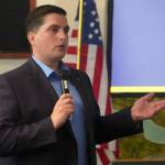 Rep. Justin Ruffridge, R-Soldotna, speaks during a joint luncheon of the Kenai and Soldotna chambers of commerce in Kenai, Alaska, on Wednesday, July 30, 2025. (Jake Dye/Peninsula Clarion)