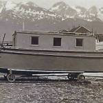 Steve Melchior with his pleasure boat, the Prospector, ready to launch into Resurrection Bay, August 1931. (Photo courtesy of the Melchior Family Collection)
