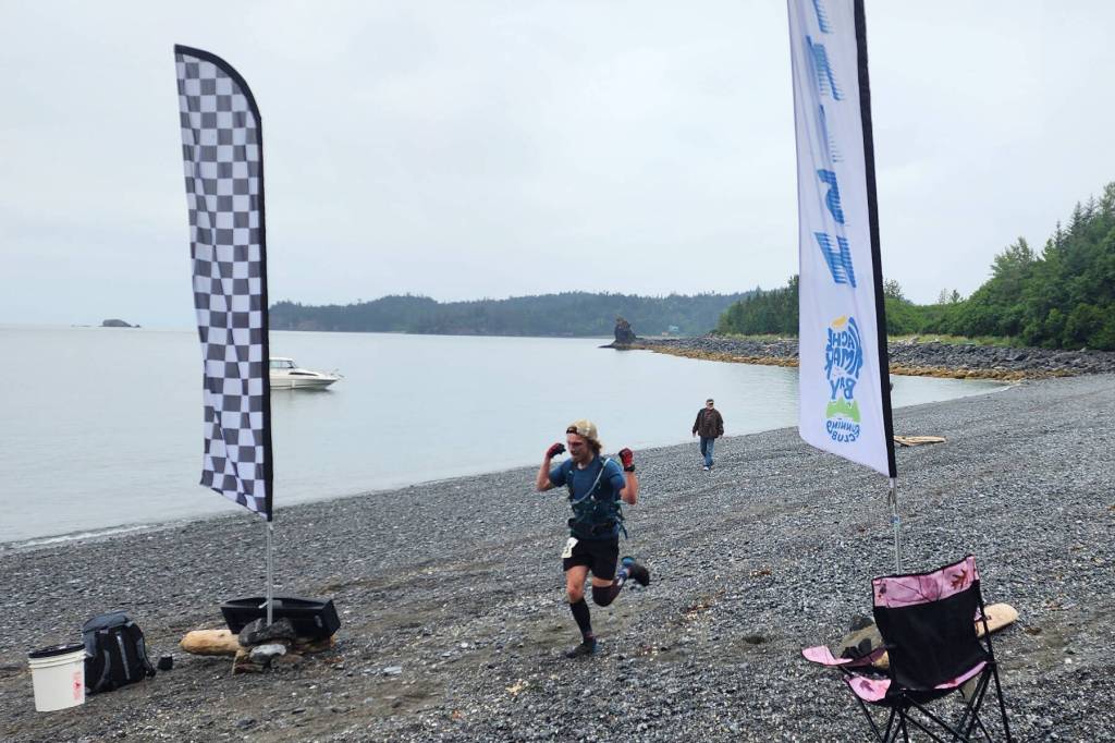 Jacob Davis runs to his first-place win on Saturday, August 2 with a final time of 1:43:43. (Photo courtesy of Silas Firth)