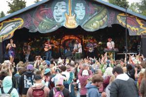 Salmonfest-goers crowd in front of the Ocean Stage during Blackwater Railroads performance on Saturday, Aug. 2, at the Kenai Peninsula Fairgrounds in Ninilchik.