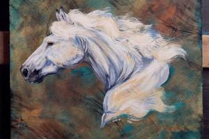 "The White Horse" is an acrylic painting by Felicity Jones Bechtel on display through August at the Art Shop Gallery. Photo provided by Felicity Jones Bechtel