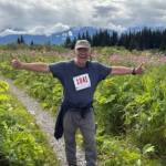 Michael Murray poses for a photo along the trail at Eveline State Recreation Site on Saturday, Aug. 9, 2025, during the inaugural 5K hosted by Kachemak Bay Running Club. (Photo courtesy of Michael Murray)
